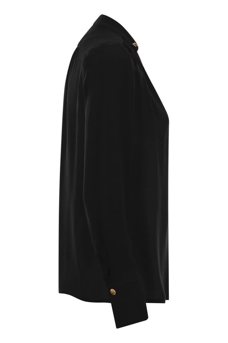 ELISABETTA FRANCHI Georgette Shirt with Charms and Logo - Regular Fit