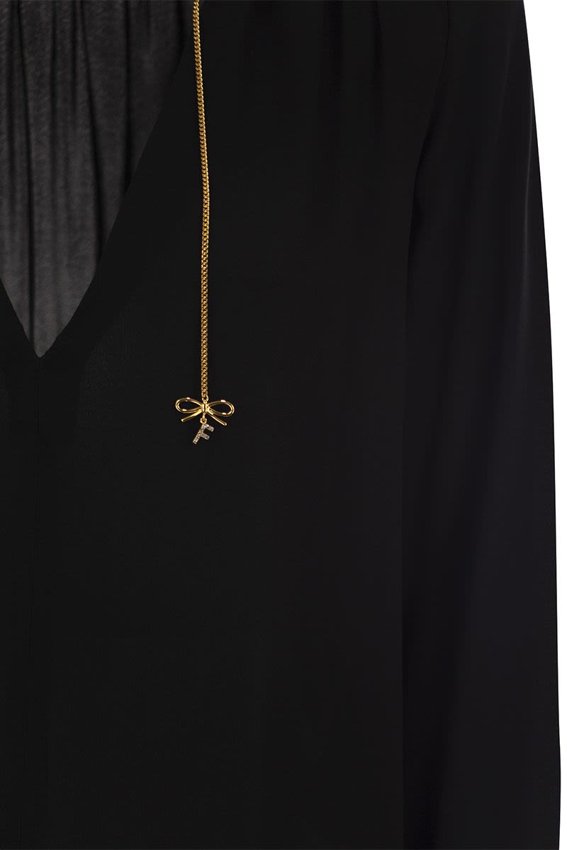 ELISABETTA FRANCHI Georgette Shirt with Charms and Logo - Regular Fit