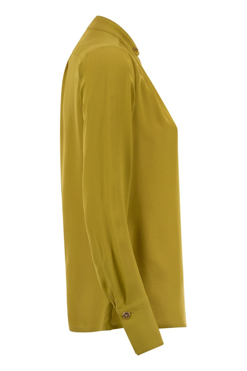 ELISABETTA FRANCHI Georgette Shirt with Charms and Logo - Regular Fit