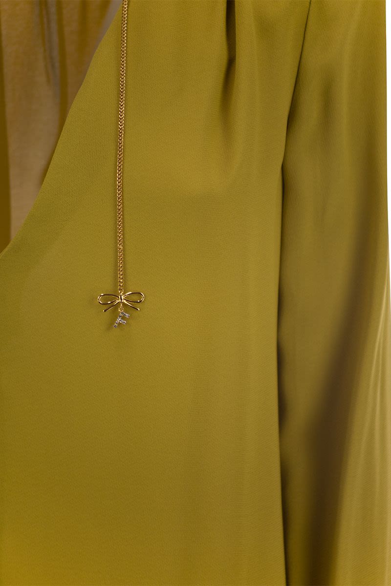 ELISABETTA FRANCHI Georgette Shirt with Charms and Logo - Regular Fit