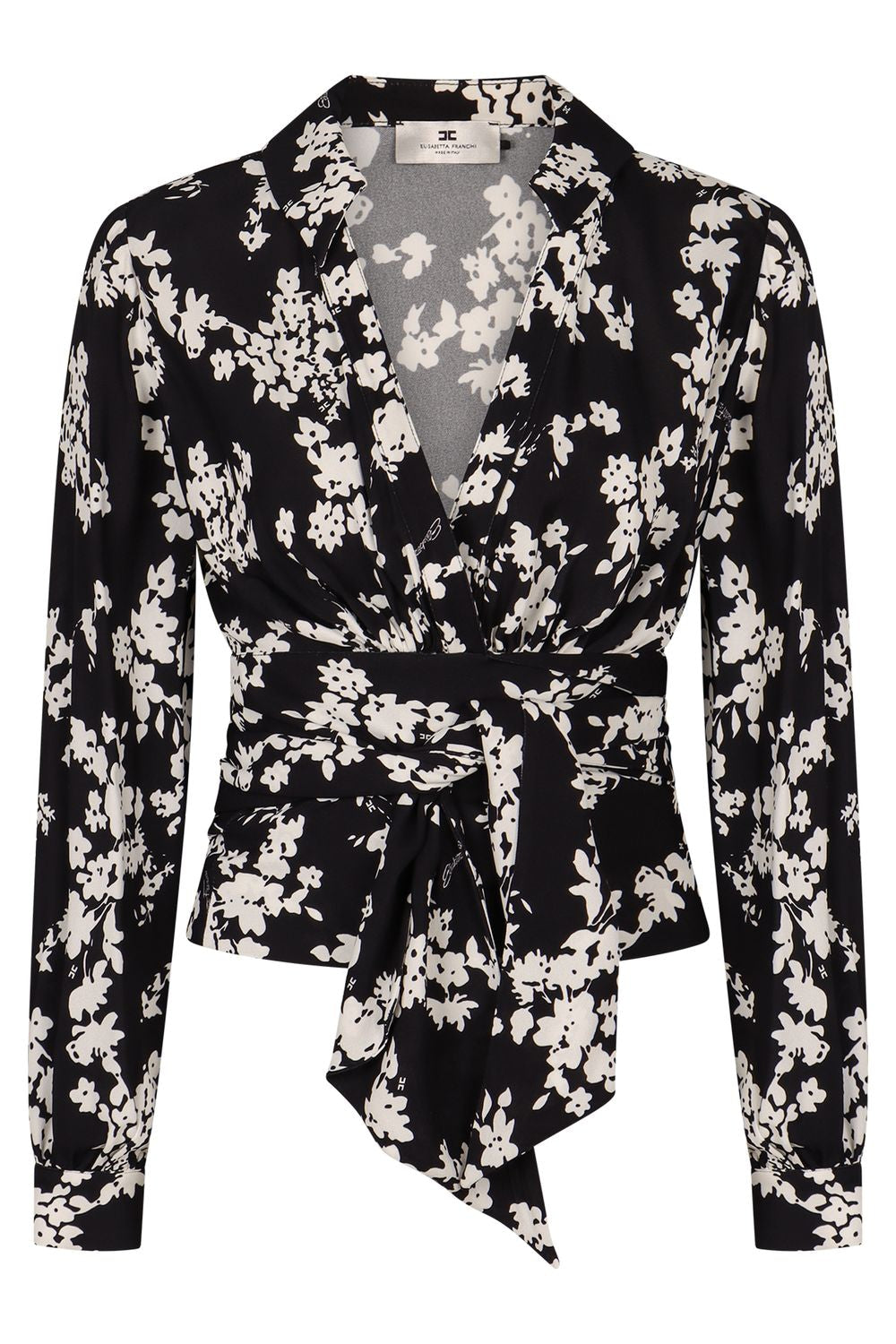 ELISABETTA FRANCHI Printed Georgette Blouse with Waist Sash