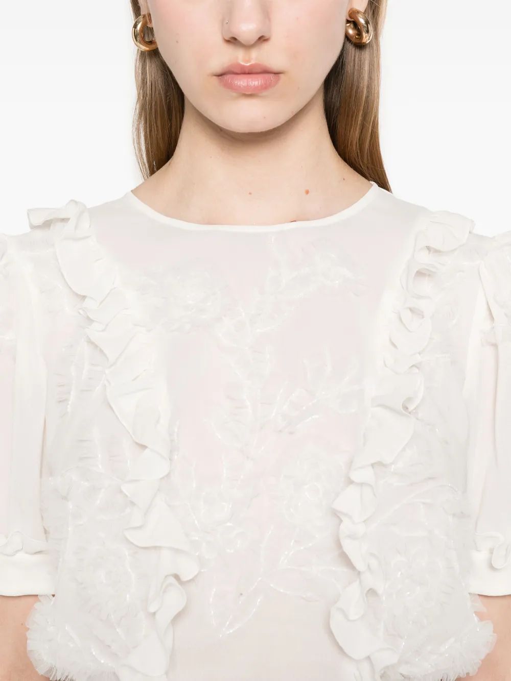 ELISABETTA FRANCHI Women's Natural Ruffled Mini Top