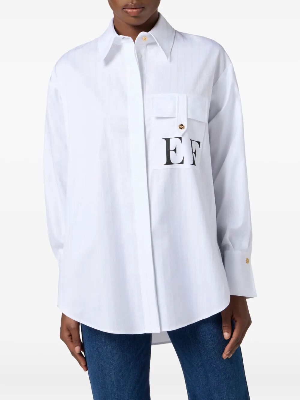 ELISABETTA FRANCHI Striped Logo Cotton Poplin Shirt for Women