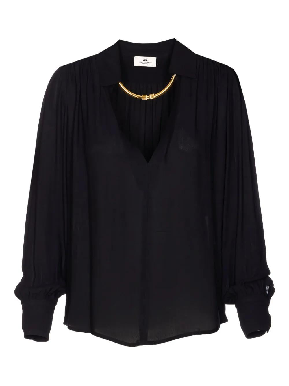 ELISABETTA FRANCHI Georgette Blouse with Decorative Gathering