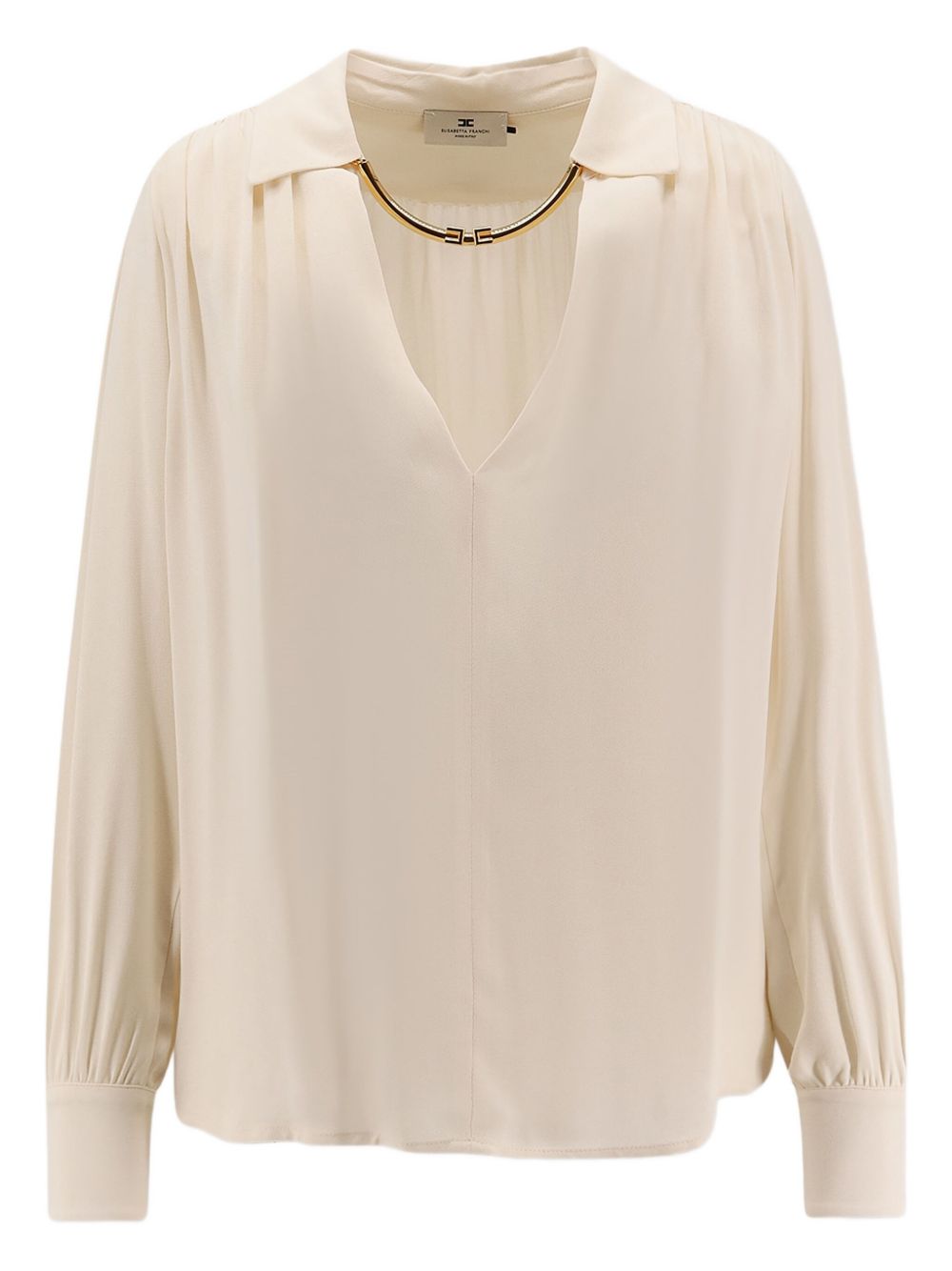 ELISABETTA FRANCHI V-Necked Mini Blouse with Gathered Shoulders