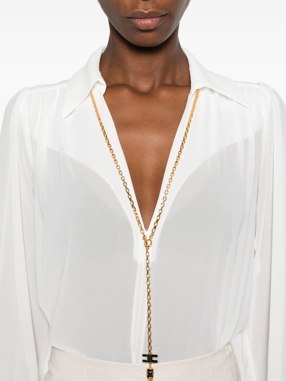 ELISABETTA FRANCHI V-Necked Mini Shirt with Chain Detail