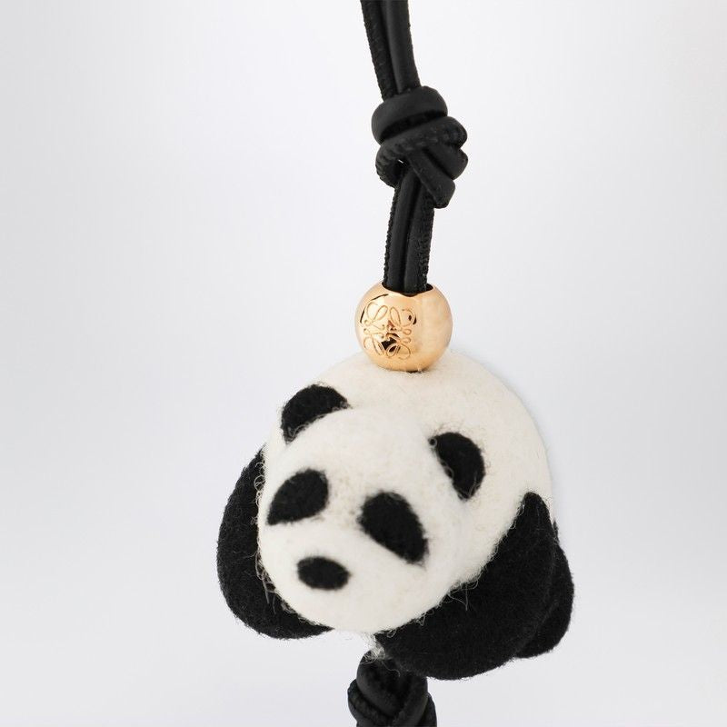 LOEWE Panda Pendant Keychain in Felt and Leather
