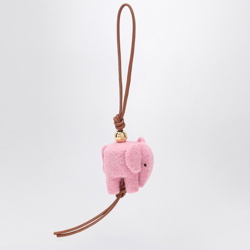LOEWE Mini Elephant Pendant Keyring in Felt and Leather