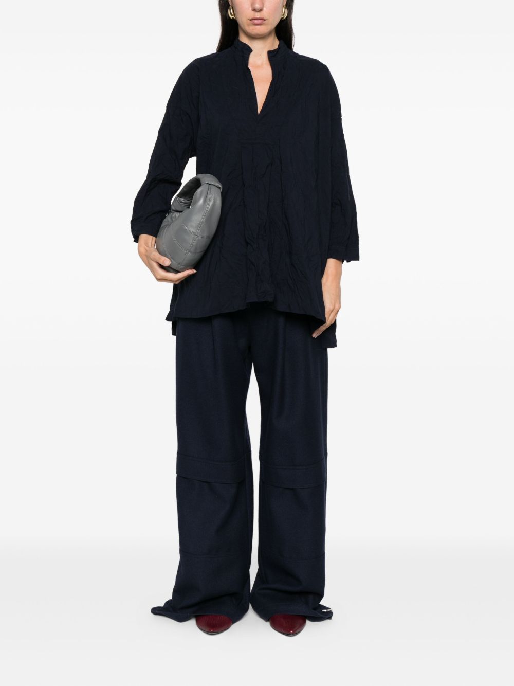 DANIELA GREGIS Women's Mandarin Collar Shirt with Three-Quarter Sleeves