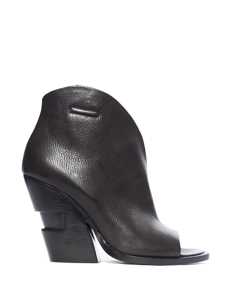 CINZIA ARAIA Open Leather Ankle Boot with Wood Heel