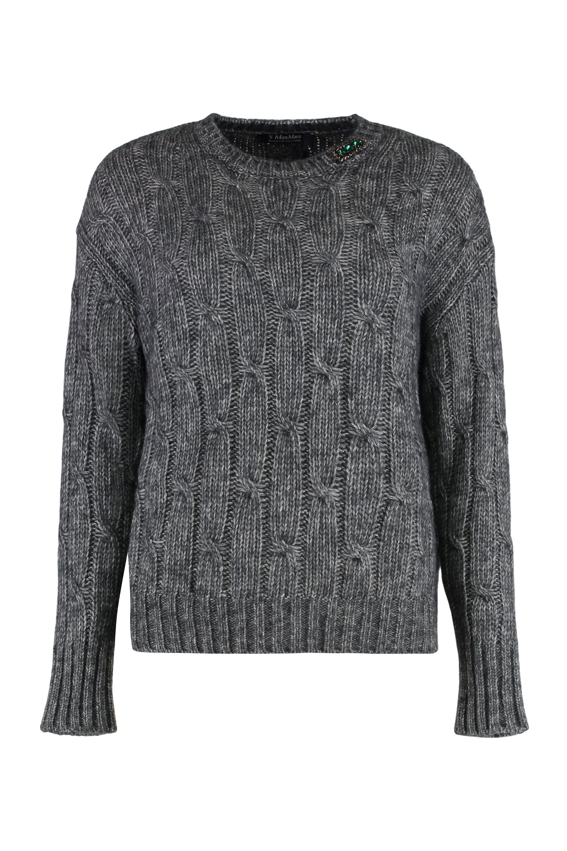 S MAX MARA Embellished Cotton Blend Crew-Neck Sweater