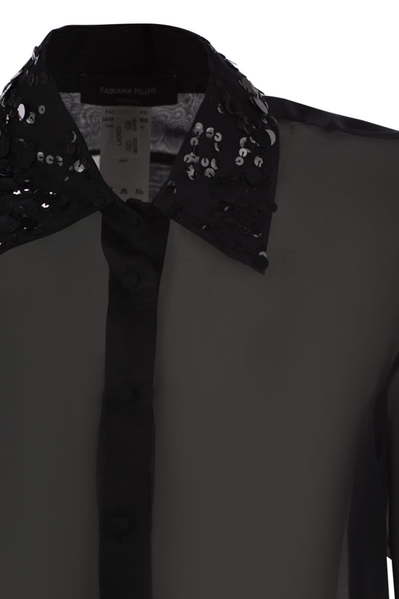 FABIANA FILIPPI Long Light Knit Shirt with Sequin Embroidery