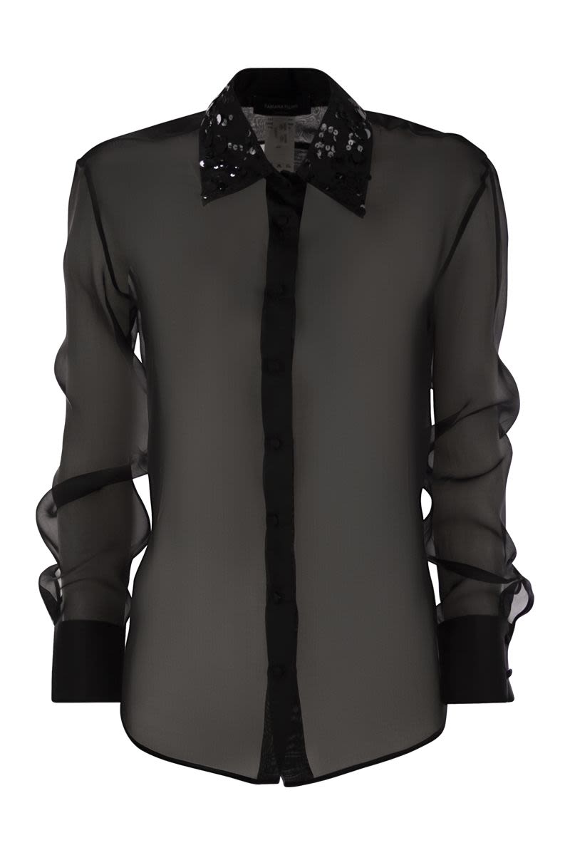 FABIANA FILIPPI Long Light Knit Shirt with Sequin Embroidery