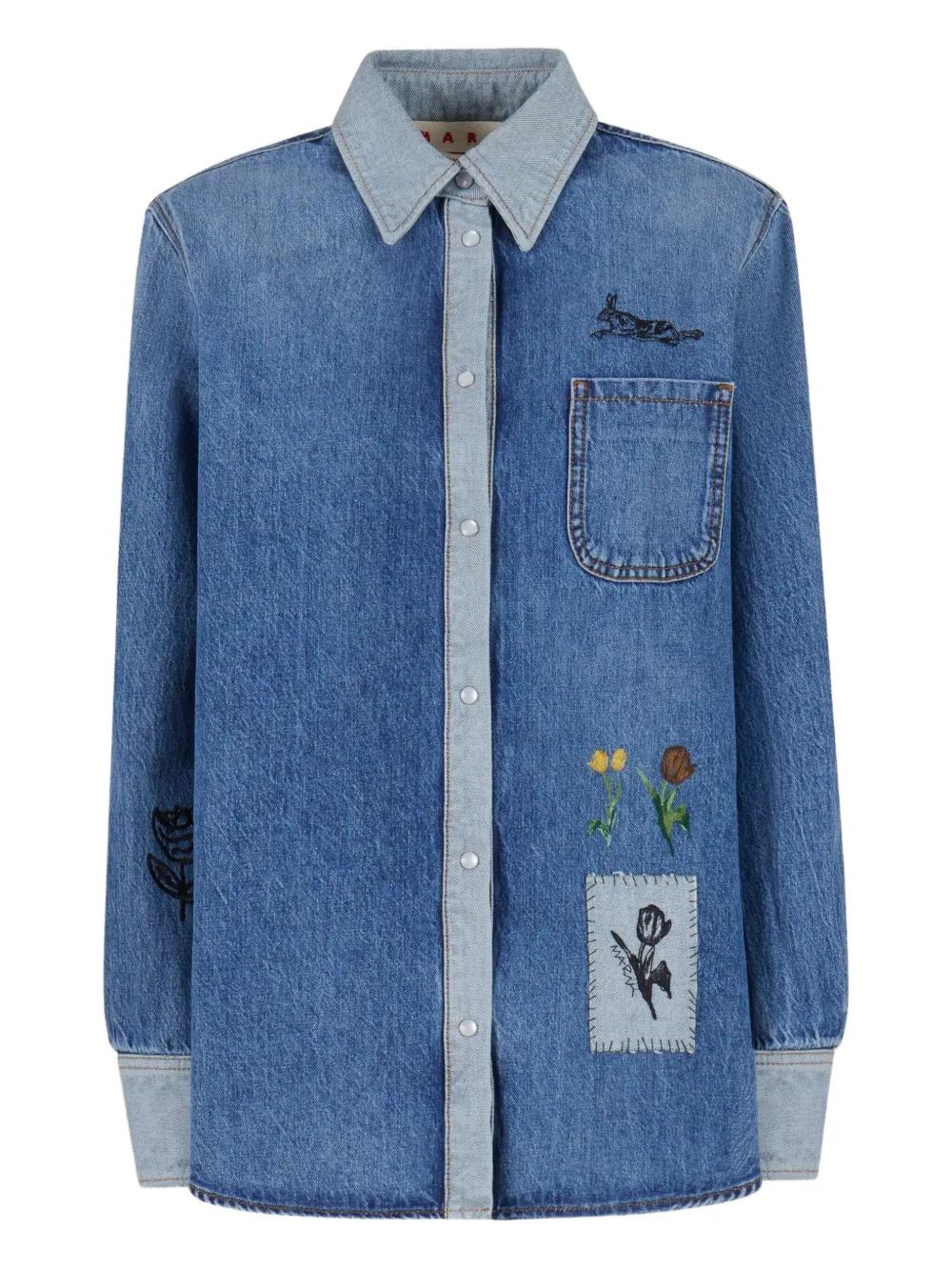 MARNI Embroidered Denim Shirt for Women - FW25