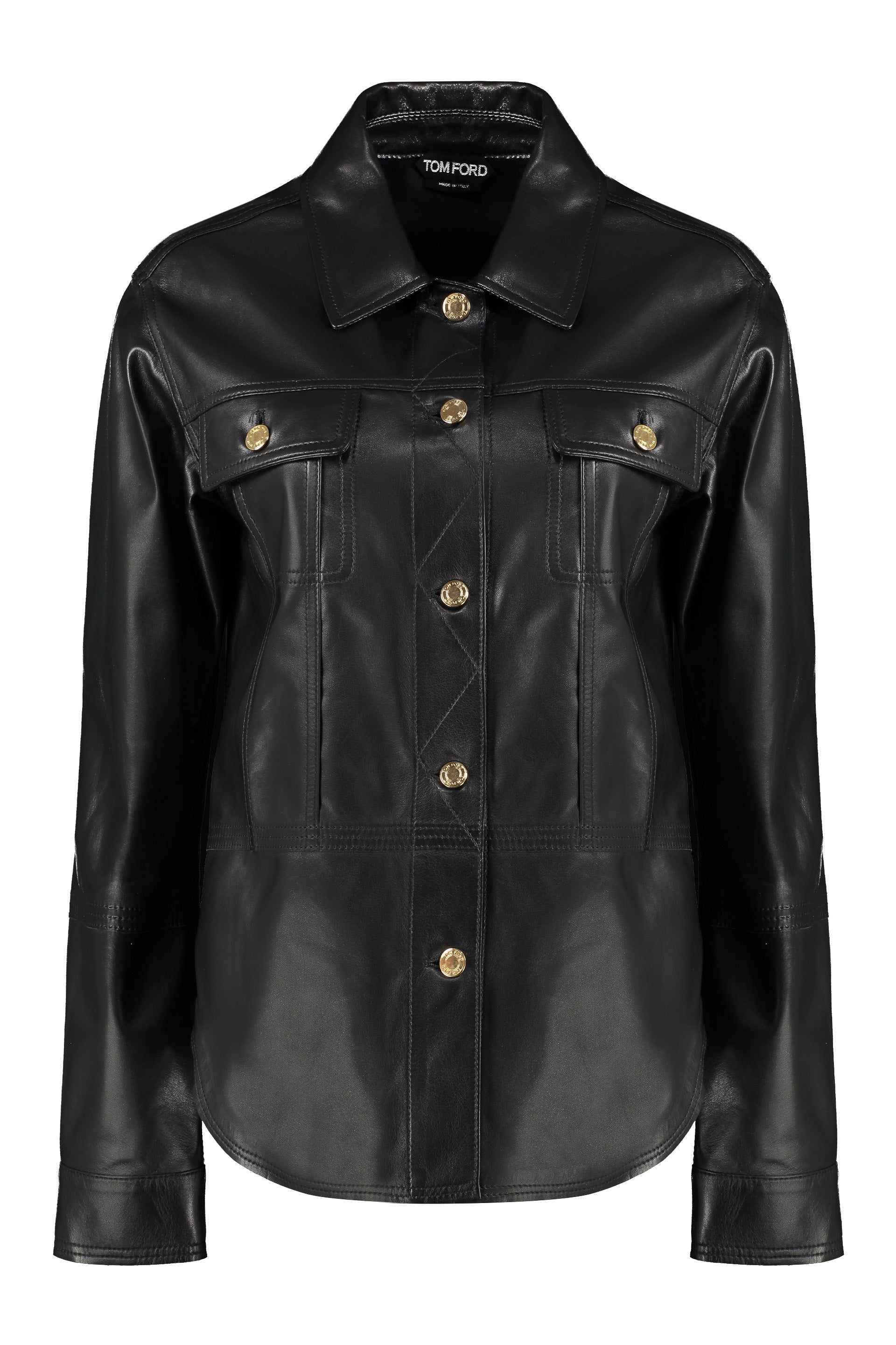 TOM FORD Leather Overshirt with Two Buttoned Front Flap Pockets