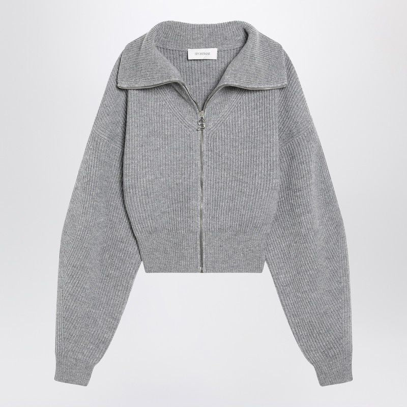 MAX MARA SPORTMAX Wool and Cashmere Zip-Up Cardigan with Balloon Sleeves