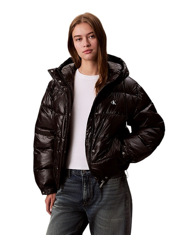 CALVIN KLEIN Glossy Hooded Down Jacket for Women - Relaxed Fit