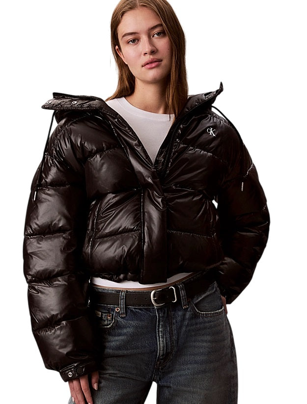 CALVIN KLEIN Glossy Hooded Down Jacket for Women - Relaxed Fit