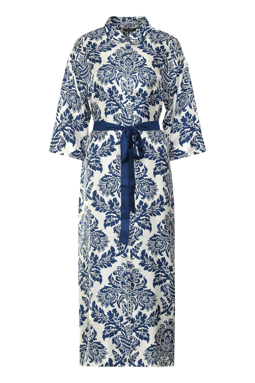 S MAX MARA Printed Silk Shirtdress with Matching Belt
