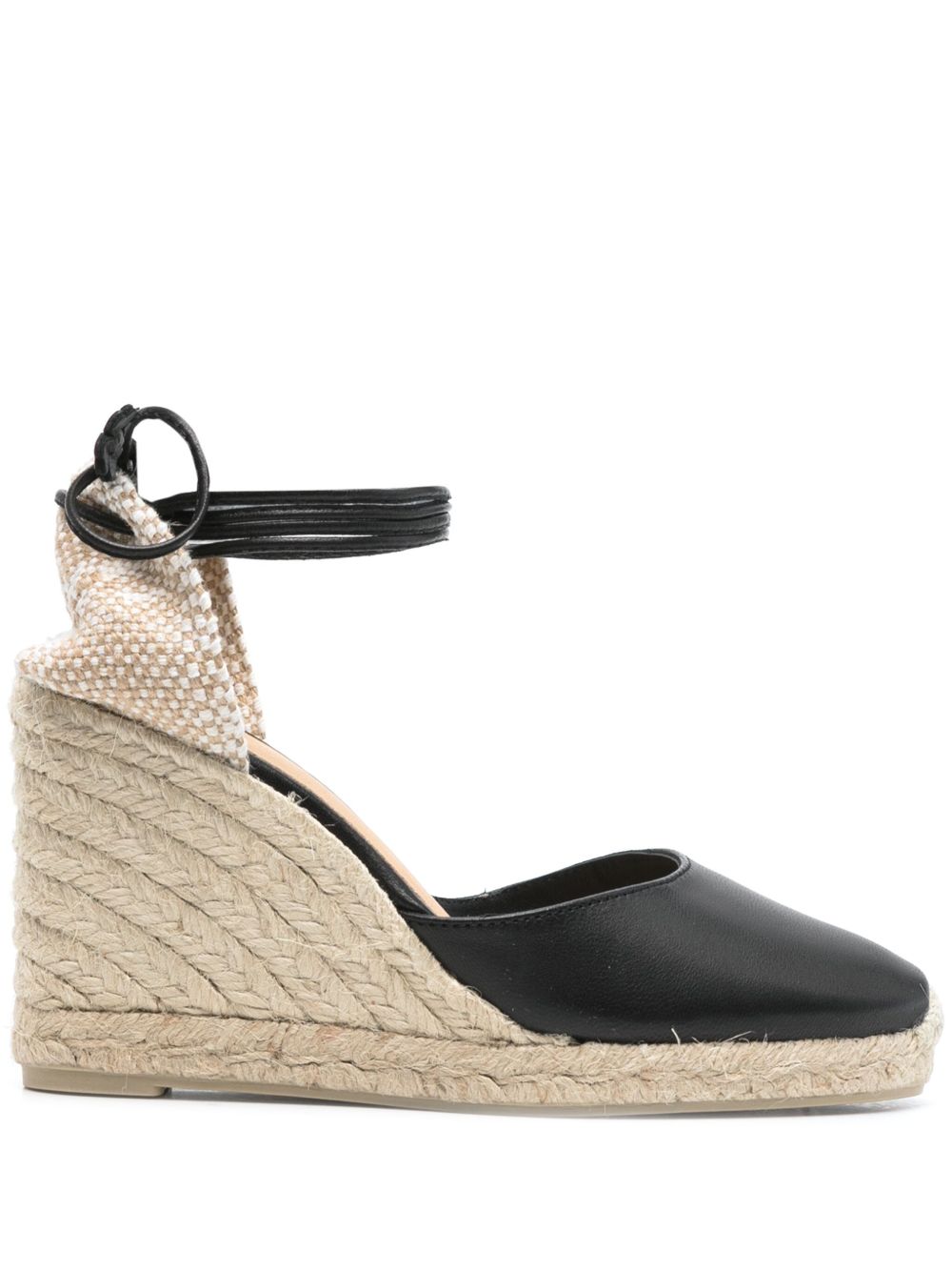CASTAÑER High Wedge Leather Espadrilles with Tie-Fastening Ankle Strap