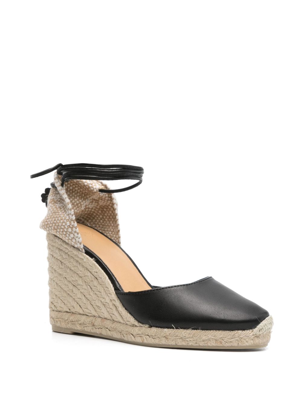 CASTAÑER High Wedge Leather Espadrilles with Tie-Fastening Ankle Strap