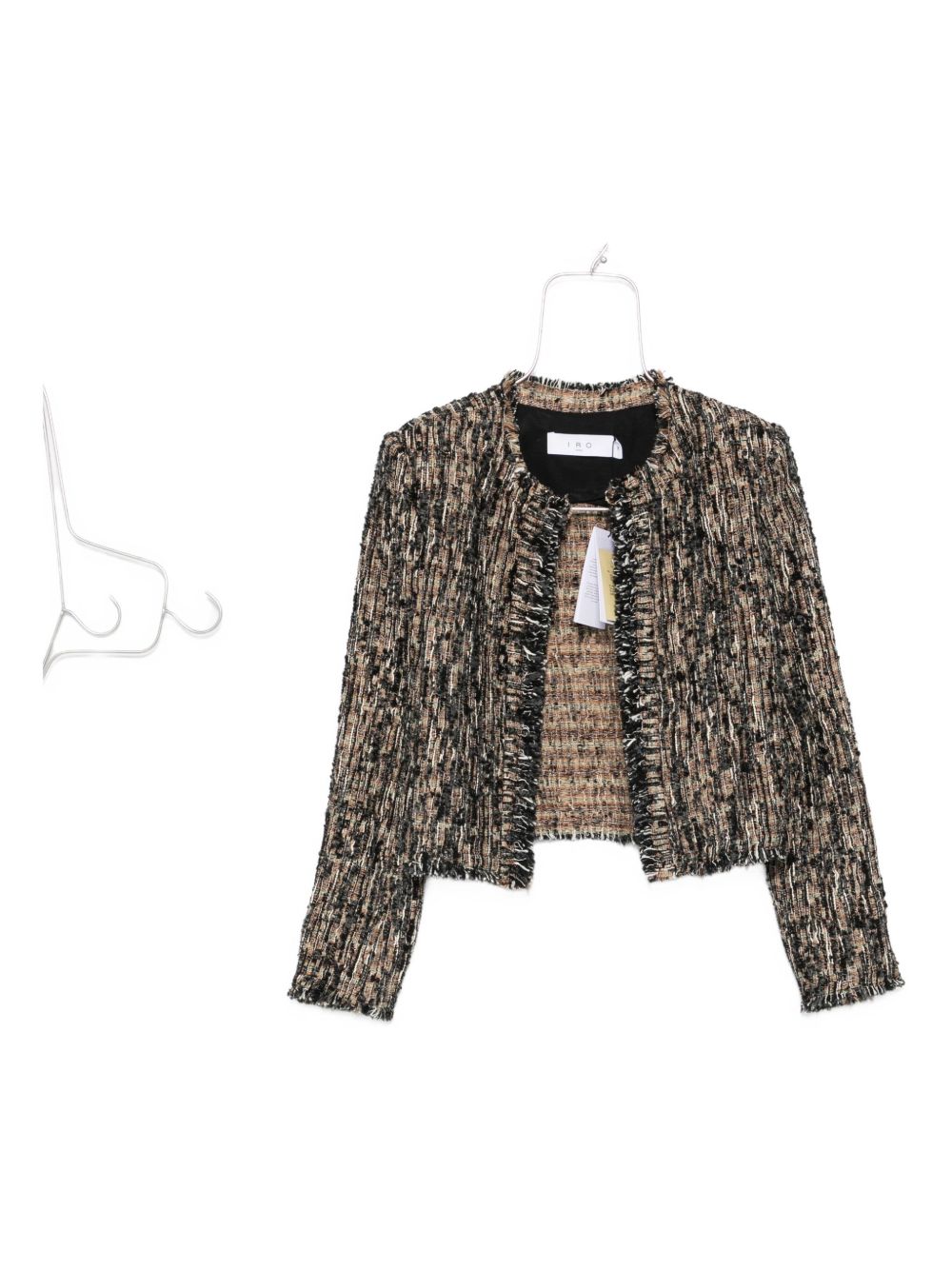 IRO Fringed Hem Cropped Long Sleeve Tweed Jacket