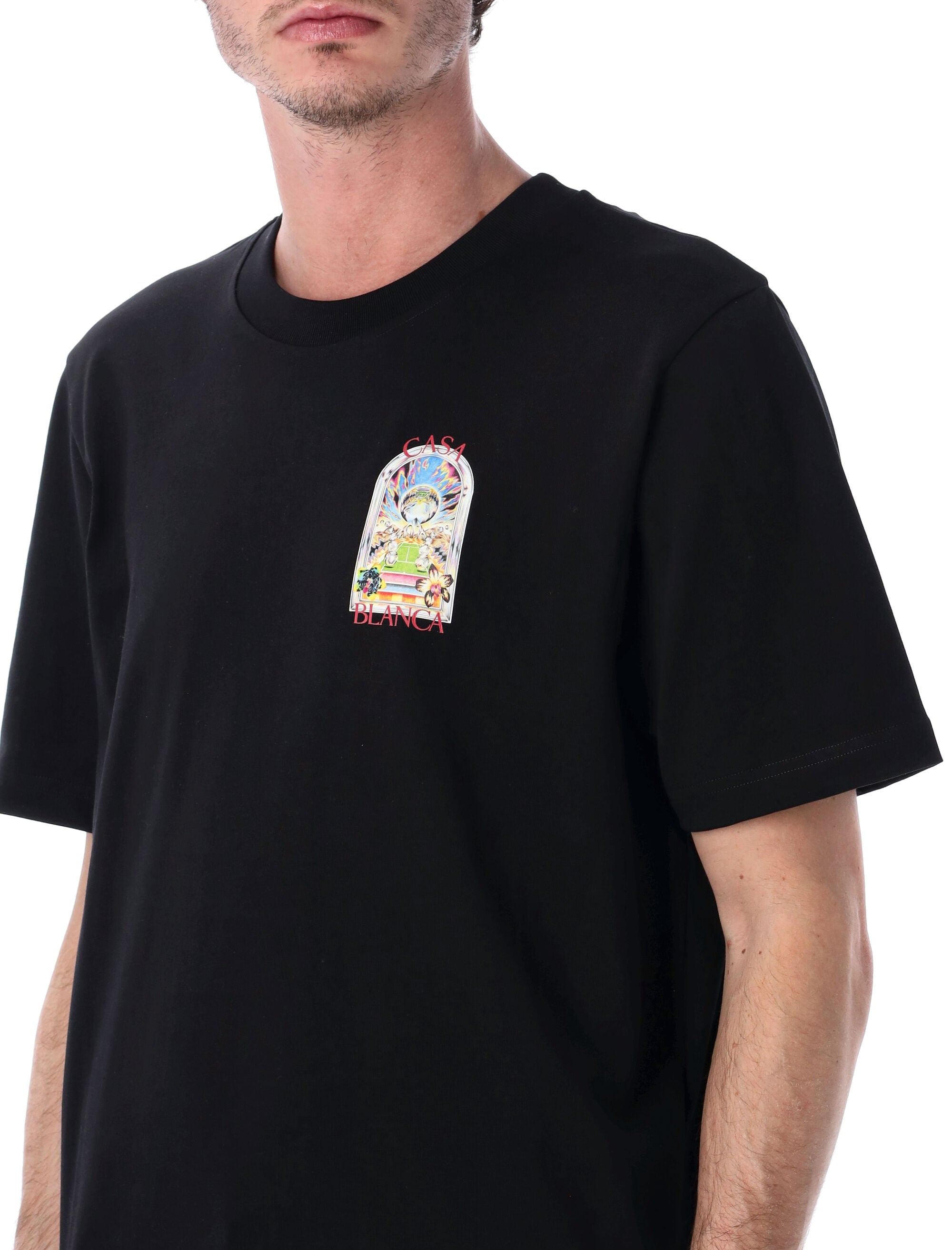 CASABLANCA Tennis Landscape Black T-Shirt (Size L)