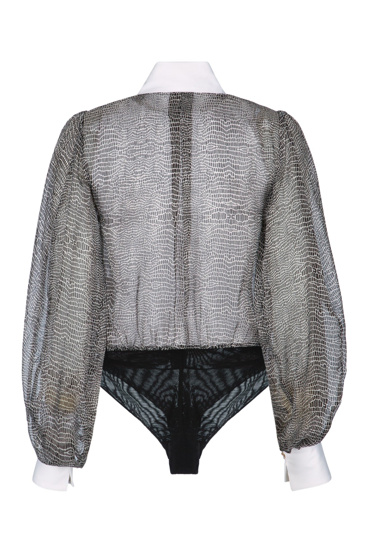 ELISABETTA FRANCHI Silk Bodysuit with Snakeskin Print and Collared Neckline for Women