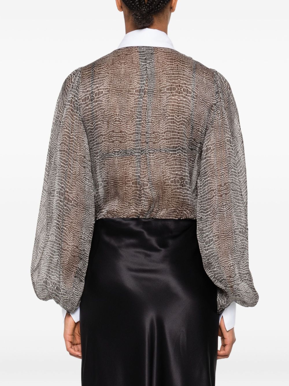 ELISABETTA FRANCHI Silk Bodysuit with Snakeskin Print and Collared Neckline for Women