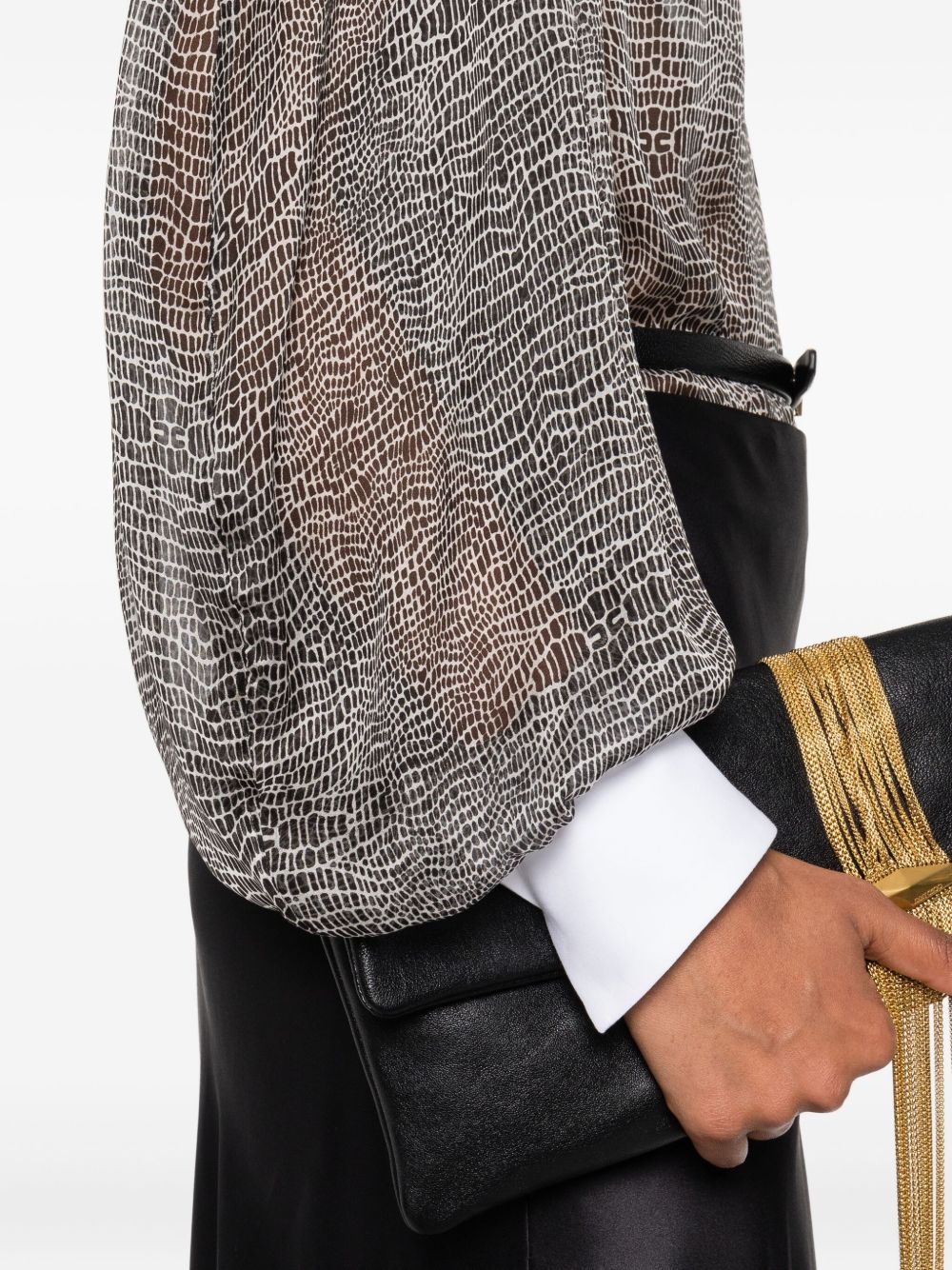 ELISABETTA FRANCHI Silk Bodysuit with Snakeskin Print and Collared Neckline for Women