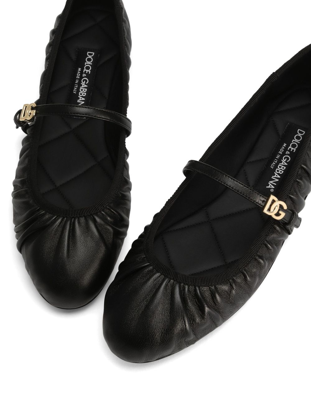 DOLCE & GABBANA Leather Ballet Flats with Side Buckle Fastening