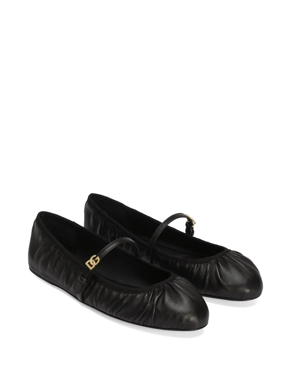 DOLCE & GABBANA Leather Ballet Flats with Side Buckle Fastening