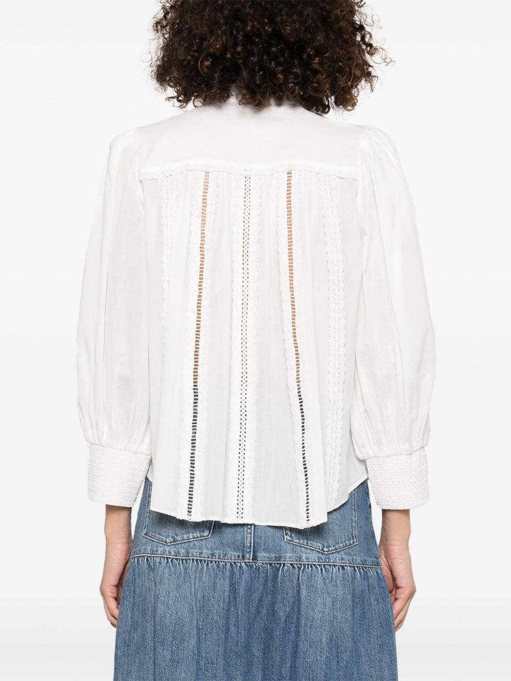 ALICE + OLIVIA Cora Cotton Blouse with Band Collar and Three-Quarter Sleeves