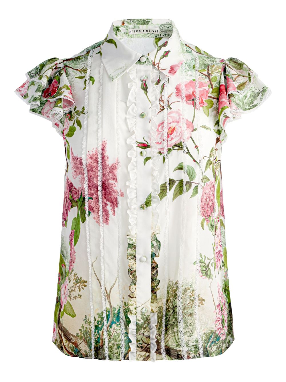ALICE + OLIVIA Minda Silk Blouse with Ruffled Detailing