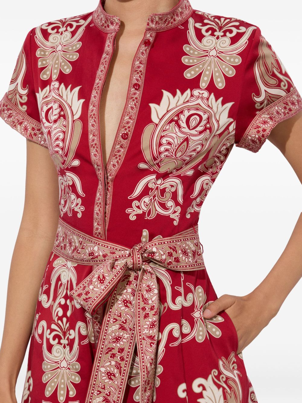 ALICE + OLIVIA Women's Mini Floral Print Short Romper with Self-Tie Waist