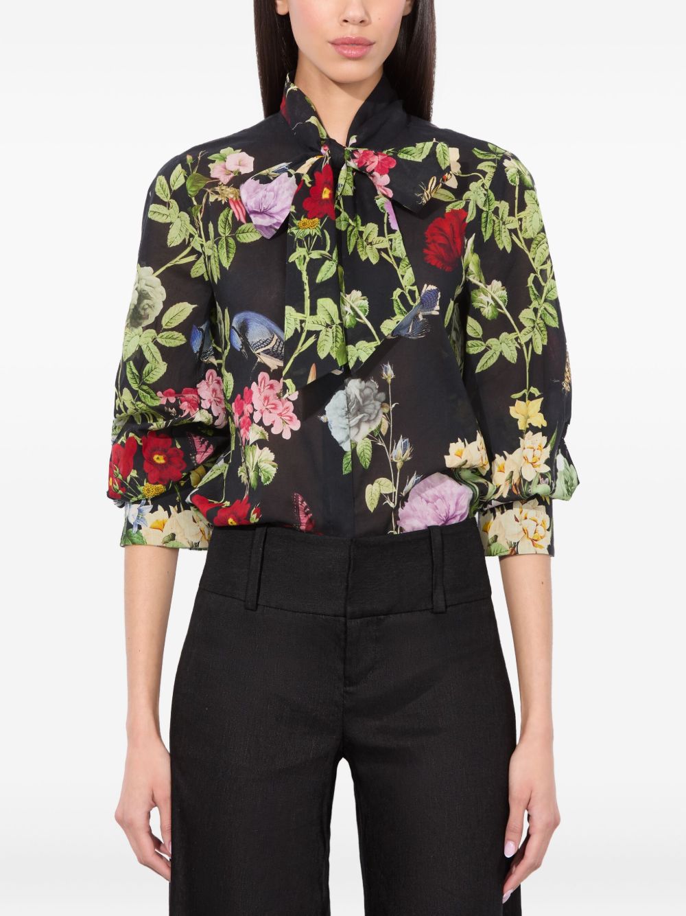ALICE + OLIVIA Lloyd Floral Print Cotton Blouse with Puff Sleeves