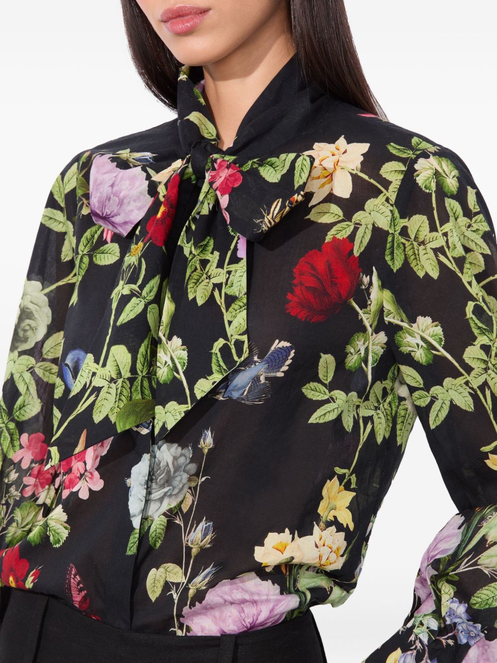 ALICE + OLIVIA Lloyd Floral Print Cotton Blouse with Puff Sleeves