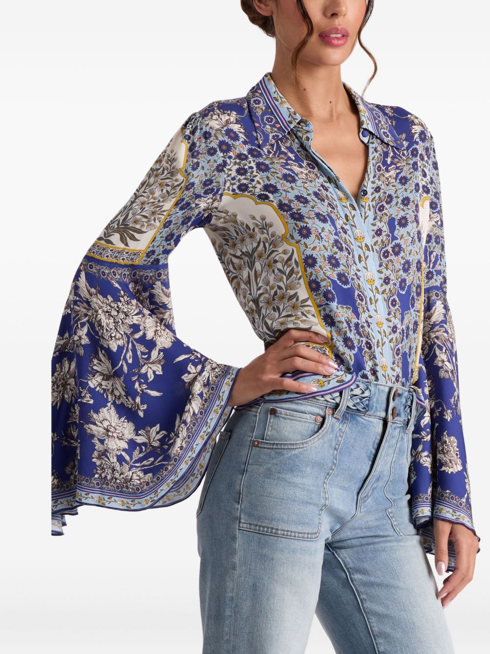 ALICE + OLIVIA Floral Print Bell Sleeve Blouse