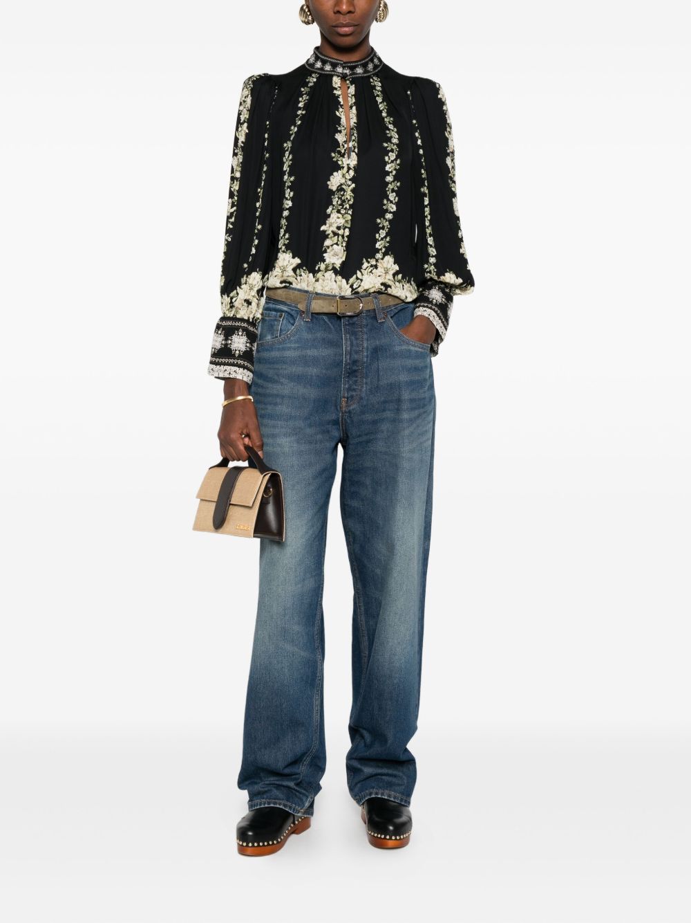 ALICE + OLIVIA Floral High-Neck Blouse