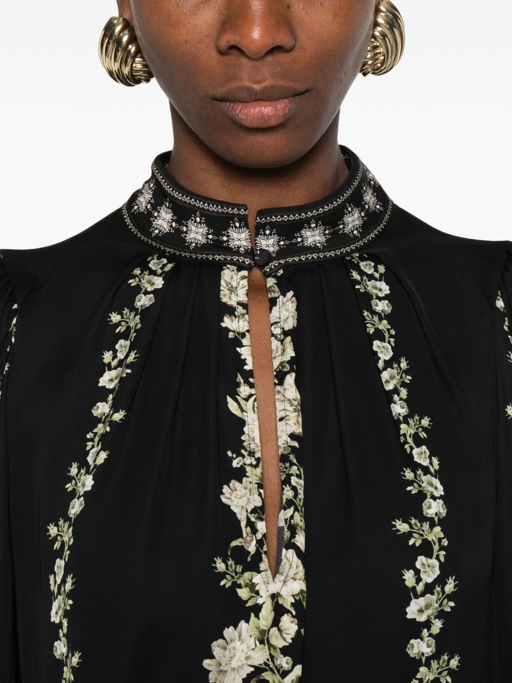 ALICE + OLIVIA Floral High-Neck Blouse