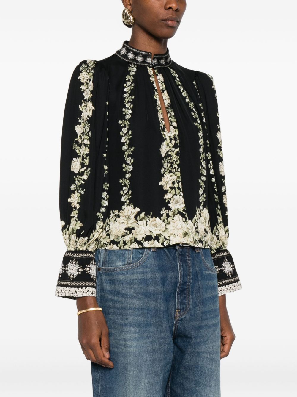 ALICE + OLIVIA Floral High-Neck Blouse