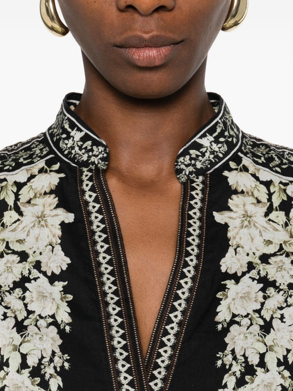 ALICE + OLIVIA Floral Tiered Skirt Dress - Women's V-Neck Long Sleeves