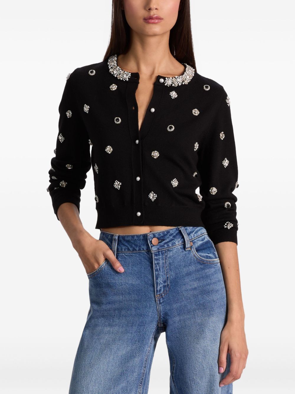 ALICE + OLIVIA Dollie Wool Cardigan with Embellished Collar