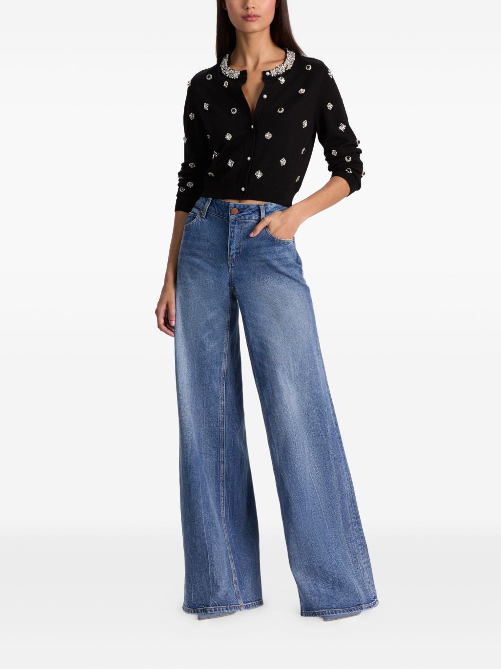 ALICE + OLIVIA Dollie Wool Cardigan with Embellished Collar