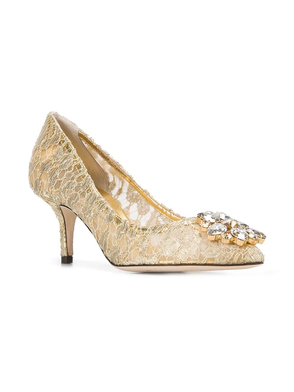 DOLCE & GABBANA Lurex Lace Pumps with Brooch for Women