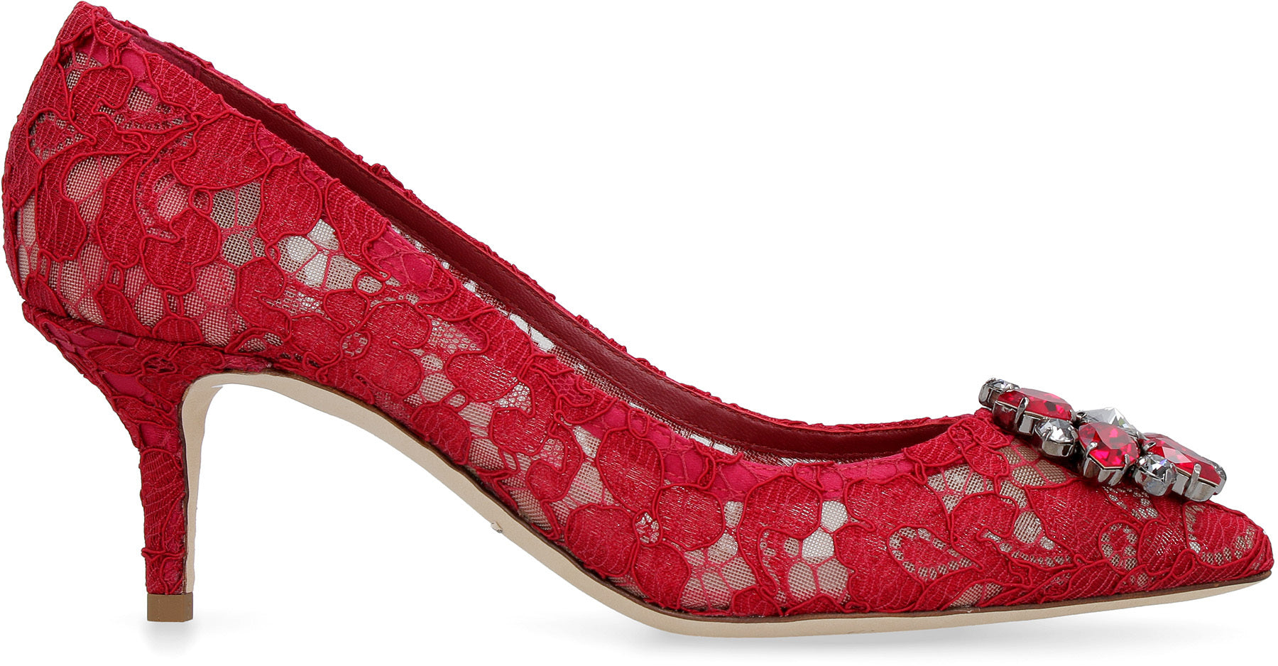DOLCE & GABBANA Embellished Lace Pump with Kitten Heels