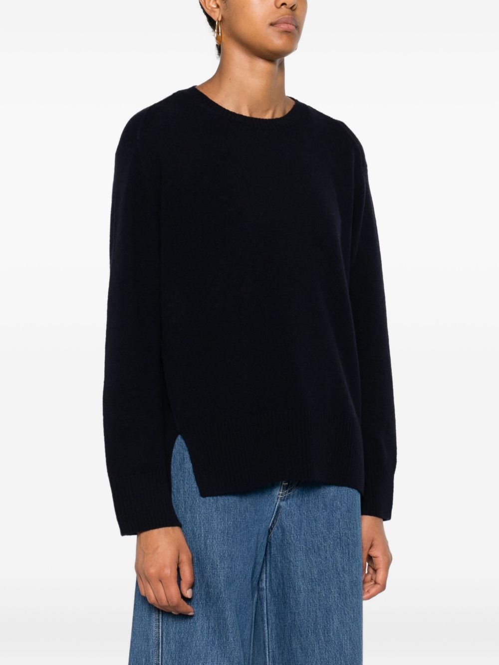 BEYOU Cashmere Crewneck Sweater with Side Splits