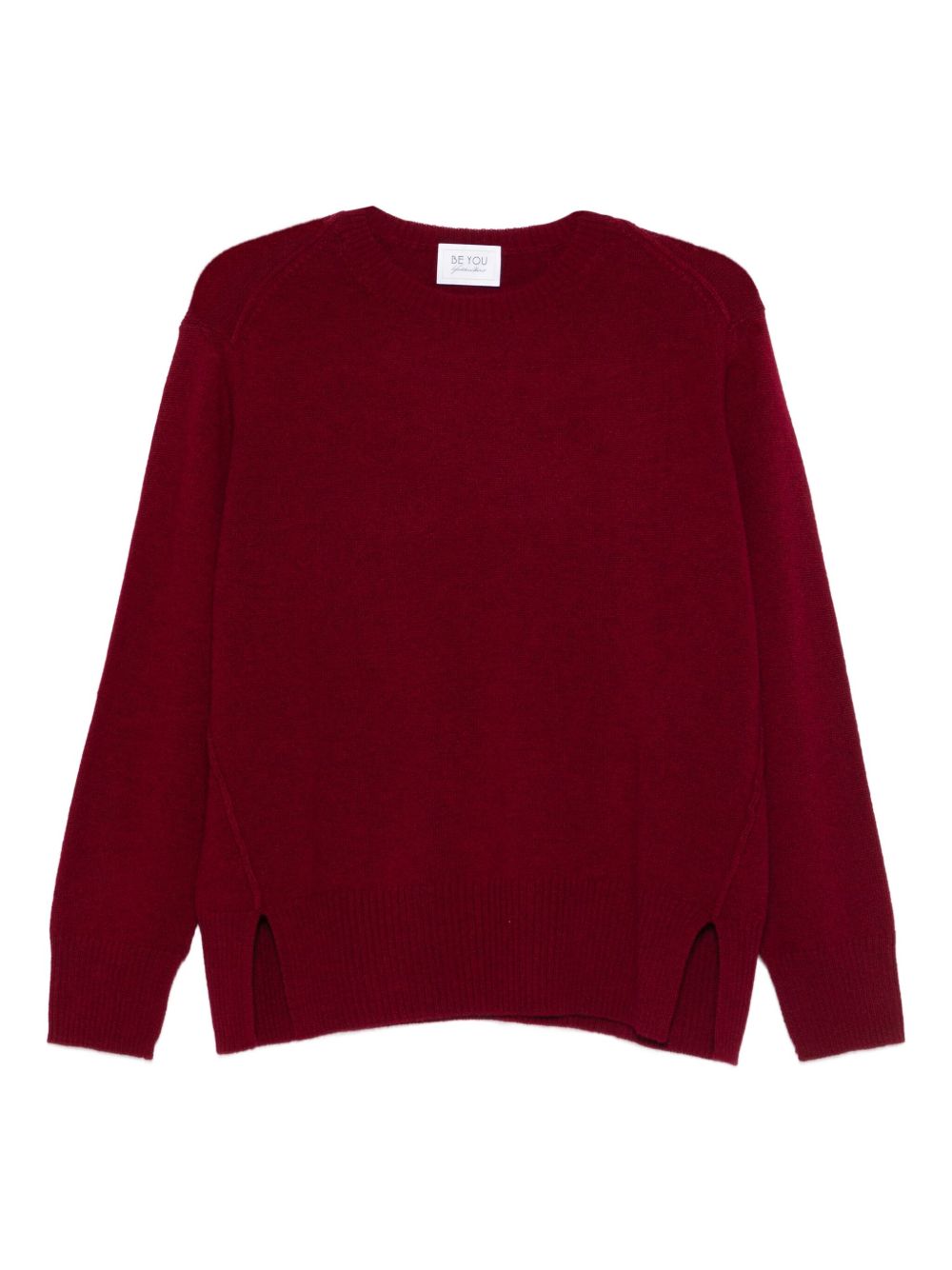 BEYOU Cashmere Crewneck Sweater with Side Splits - Long Sleeves