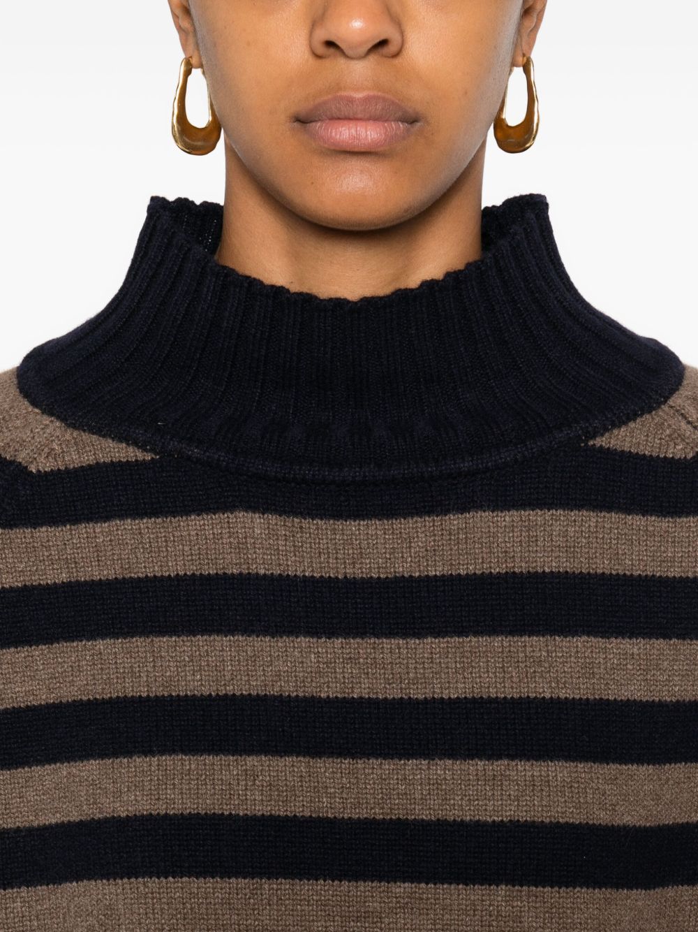 BEYOU High Neck Striped Cashmere Sweater for Women