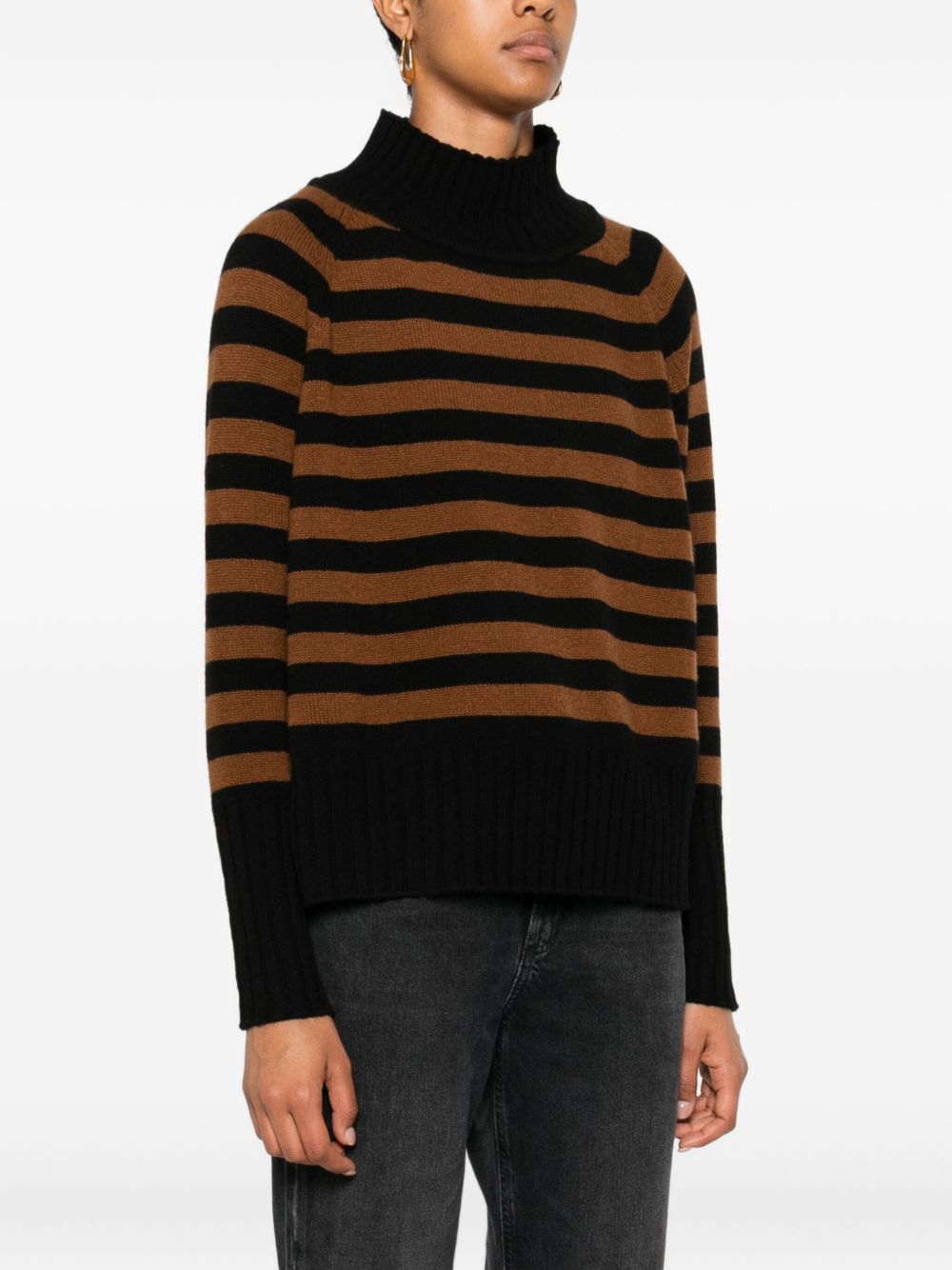 BEYOU Striped Cashmere Sweater with High Neck for Women